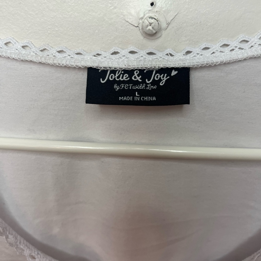 Jolie & Joy White Long Sleeve Babydoll Crop Top Size L Fitted - Picture 4 of 9
